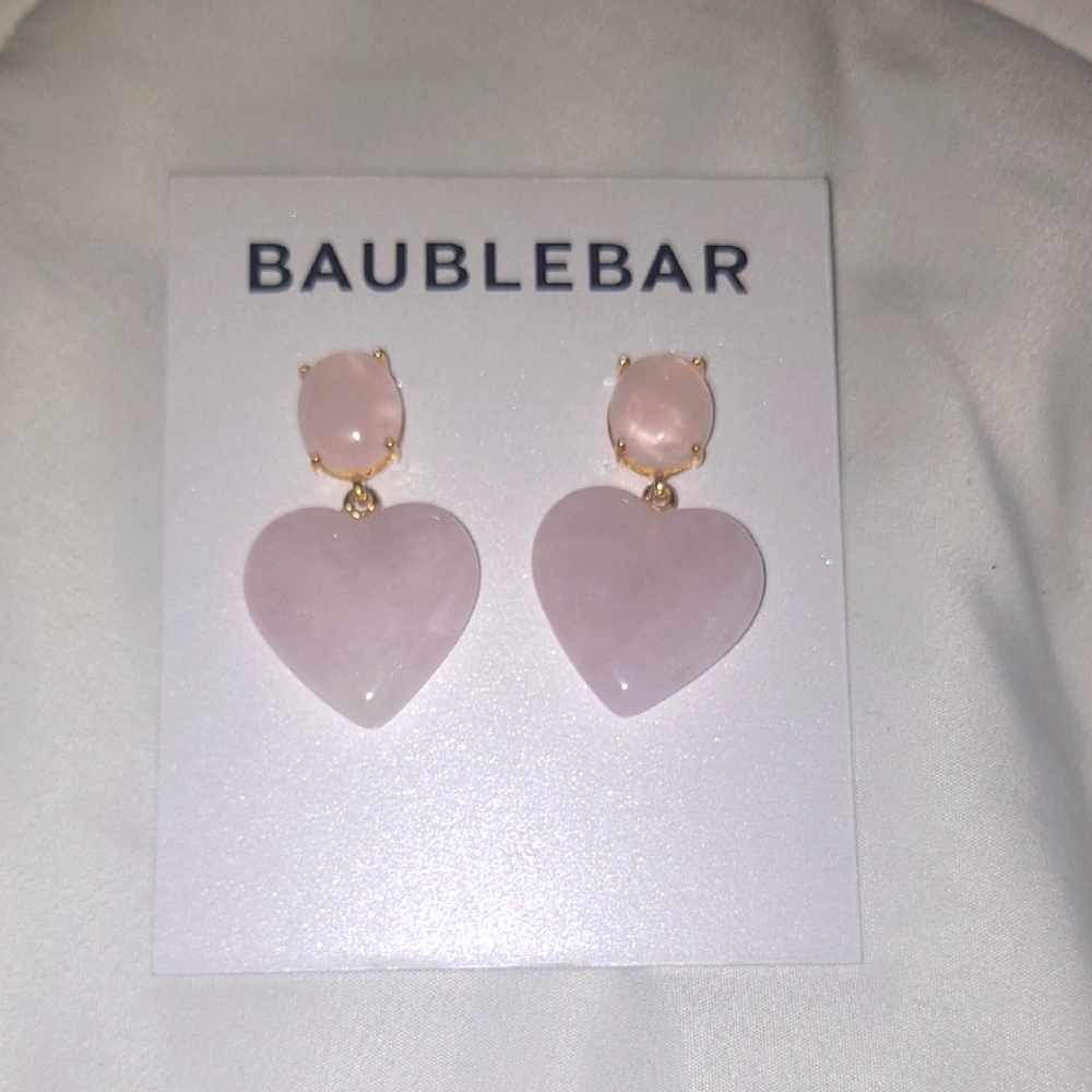 BaubleBar Pink Quartz Heart Earrings